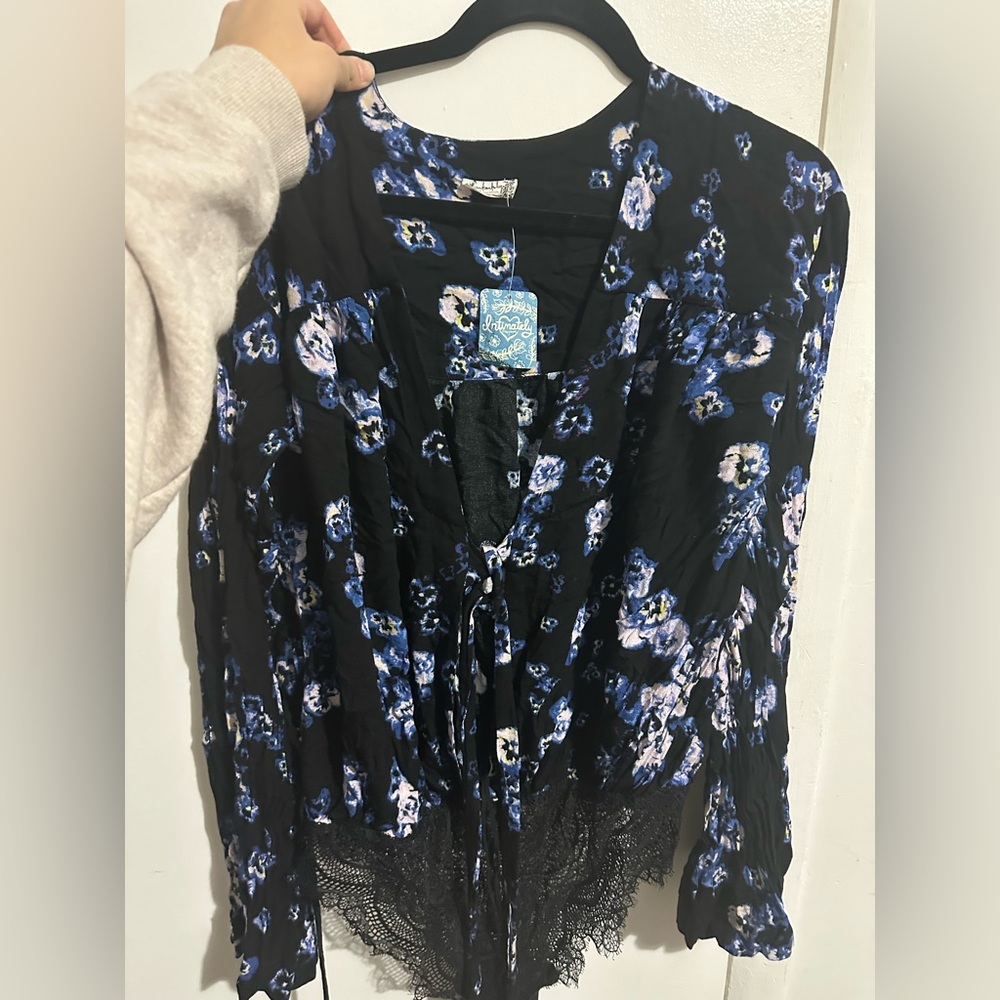 Free People Tie Front Floral Bodysuit